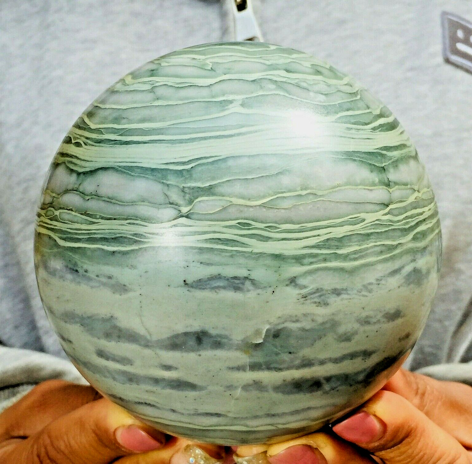 3.8lb Large Green Zebra Stone Jasper Crystal Quartz Sphere Ball Healing Mineral