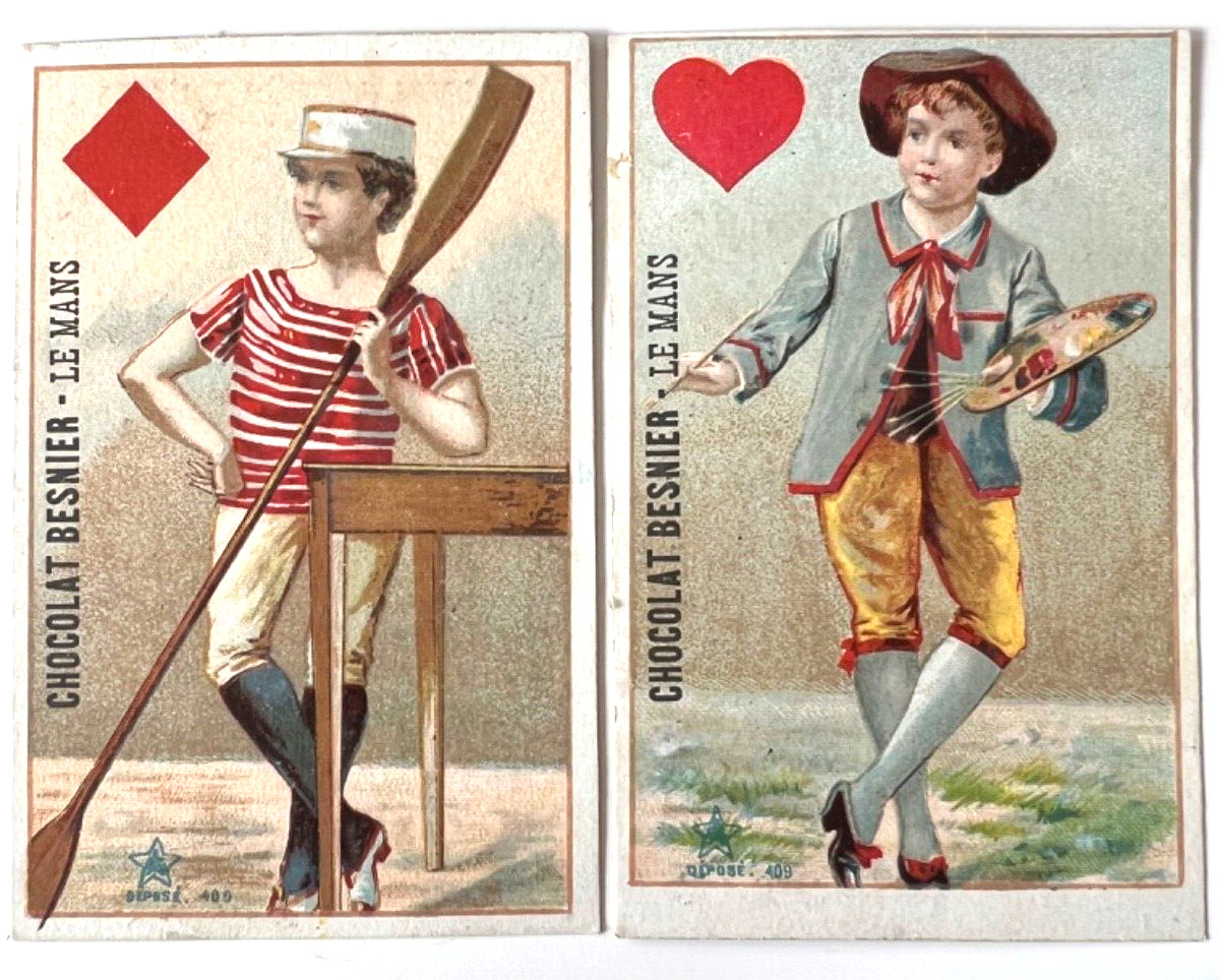 Pair Antique French Chocolate Besnier Victorian Trade Cards 4 1/4\