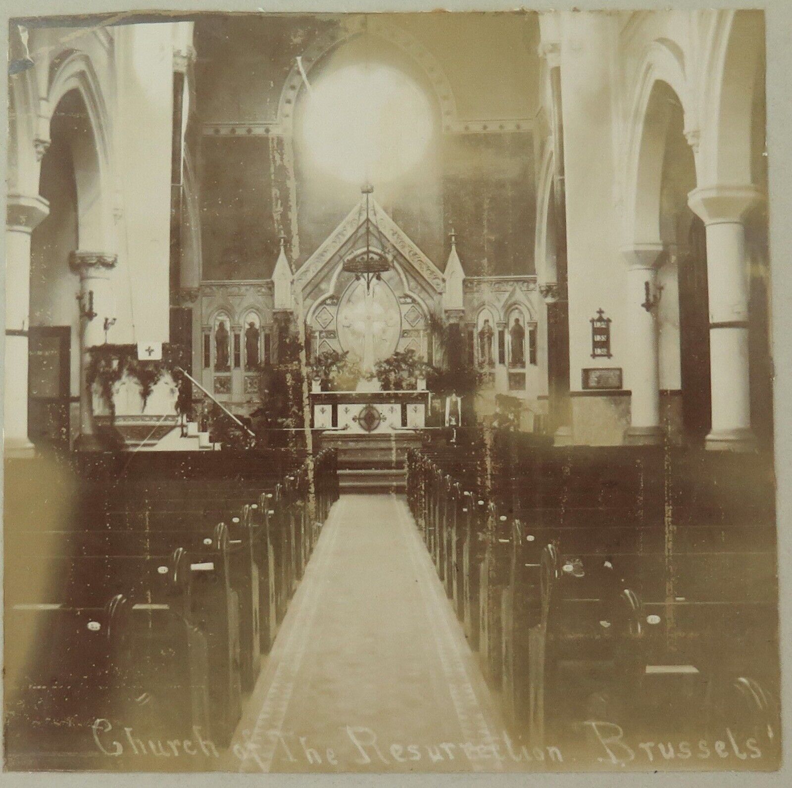 RARE Late 1800s Internal Photo of “Church of The Resurrection, Brussels”