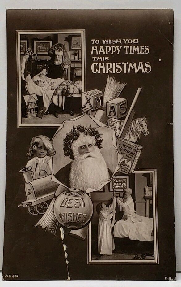 1909 Real Photo Santas Toys Children Christmas RPPC Davidson Bros. Postcard F14