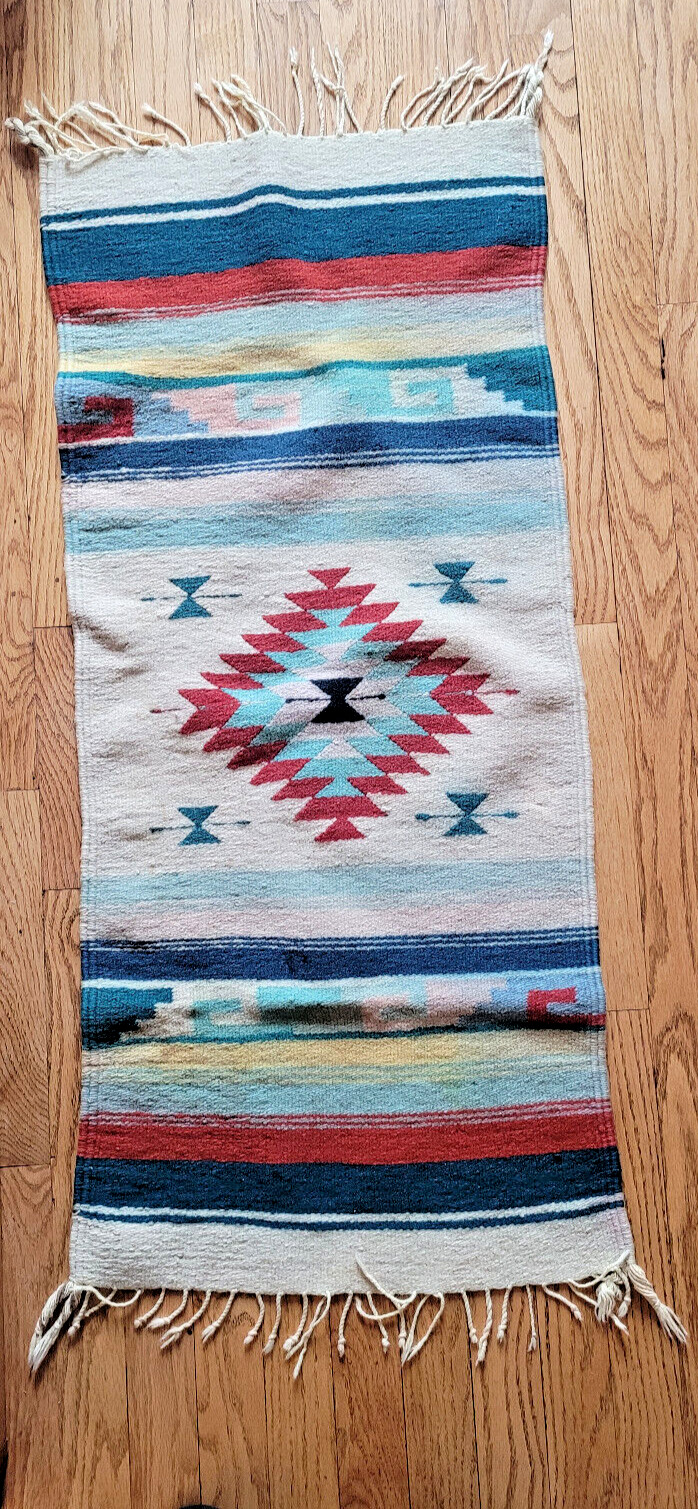 Zapotec Southwestern Native  American  Hand Woven Wool rug Runner 19X42\