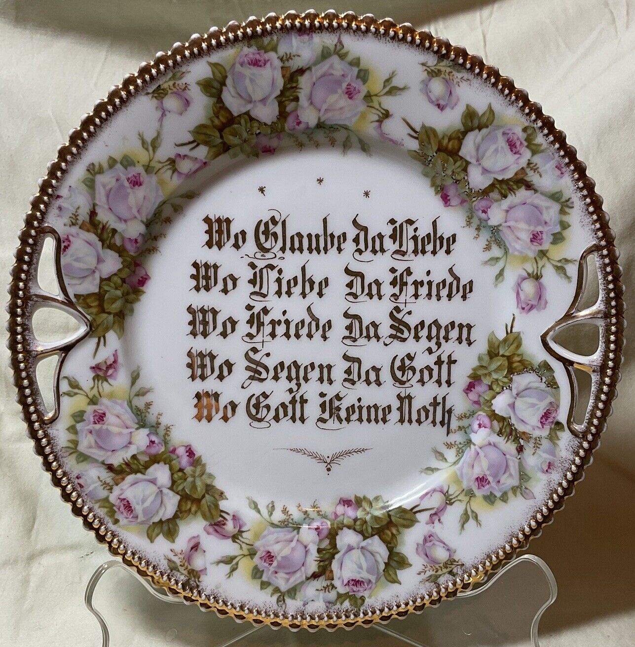 Antique German  “Where There Is Love” Inscribed Plate