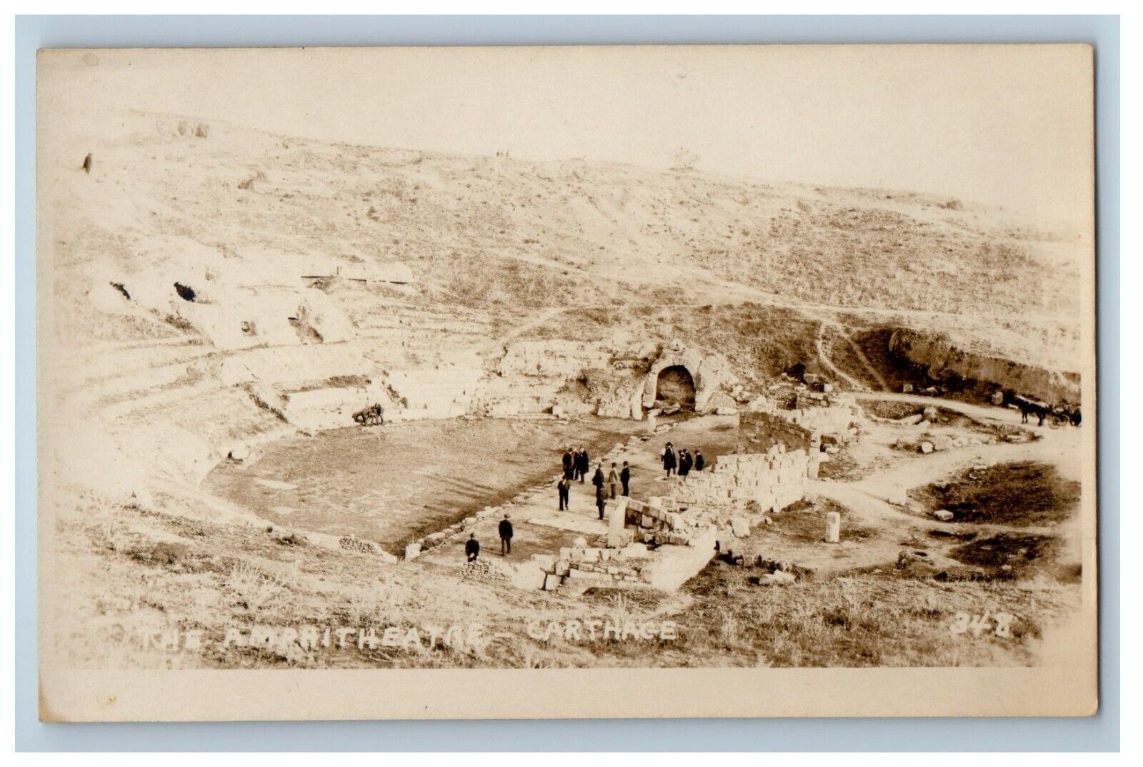 c1920's Bird's Eye View Of The Amphitheatre Carthage Tunisia RPPC Photo Postcard