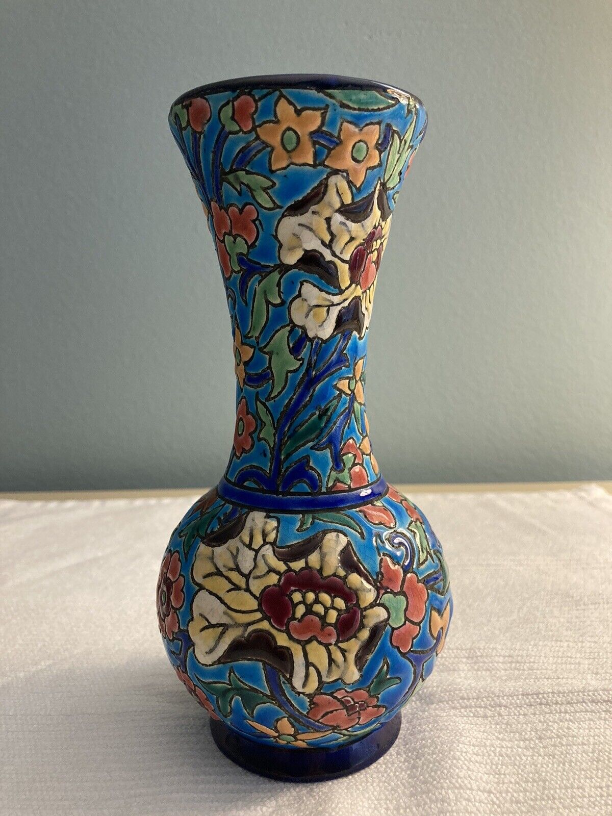 Antique French Emaux de Longwy Classic Enamel Art Vase