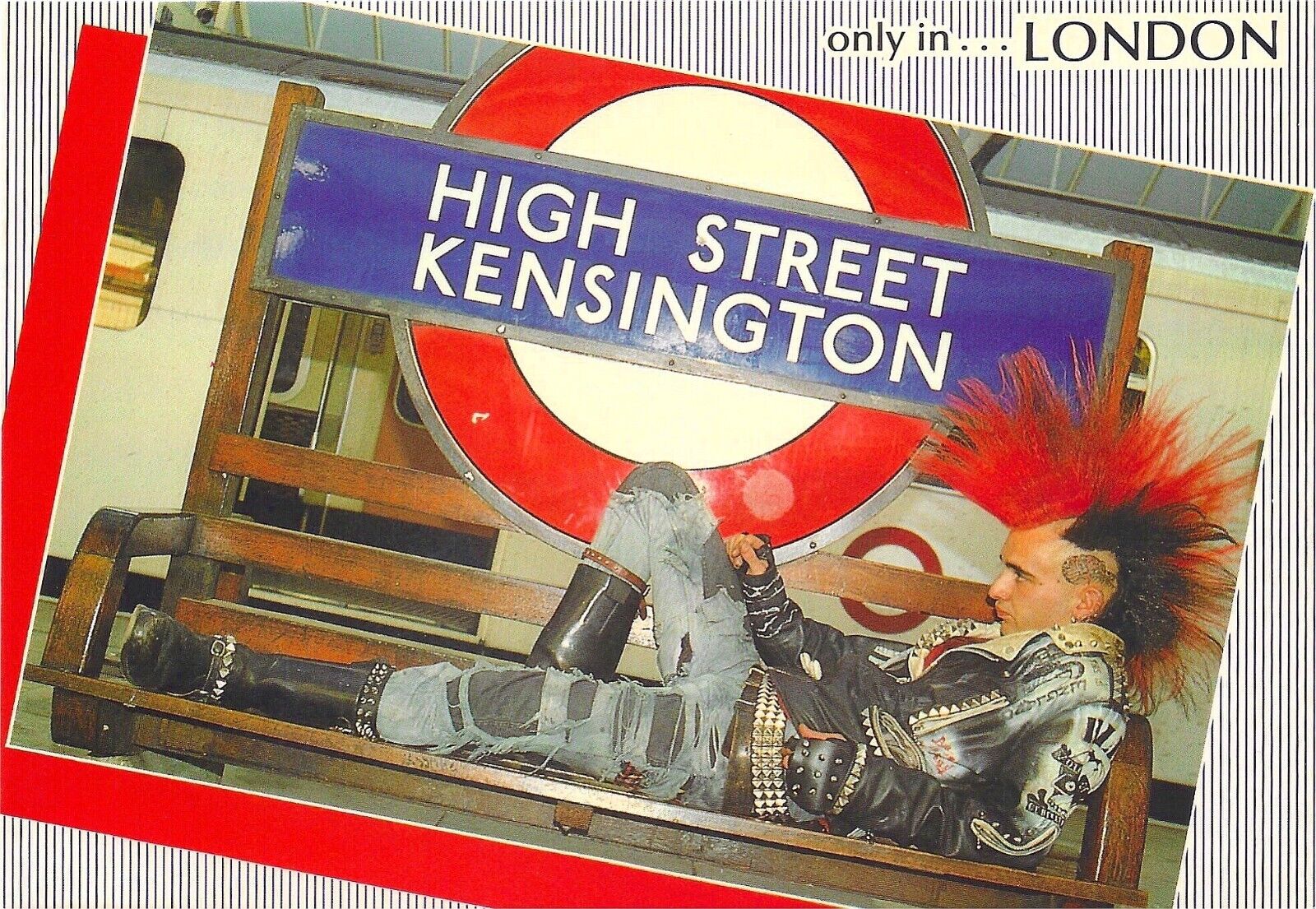 70s Punk Rocker London Tube High Street Kensington Postcard