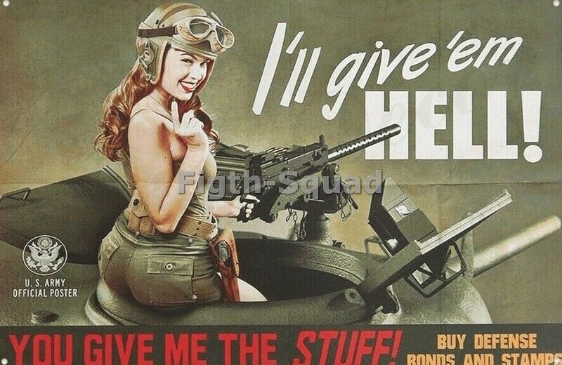 WW2 Picture Photo Army Gun Sexy Busty Pinup PIN-UP Giveem Hell Army 4747