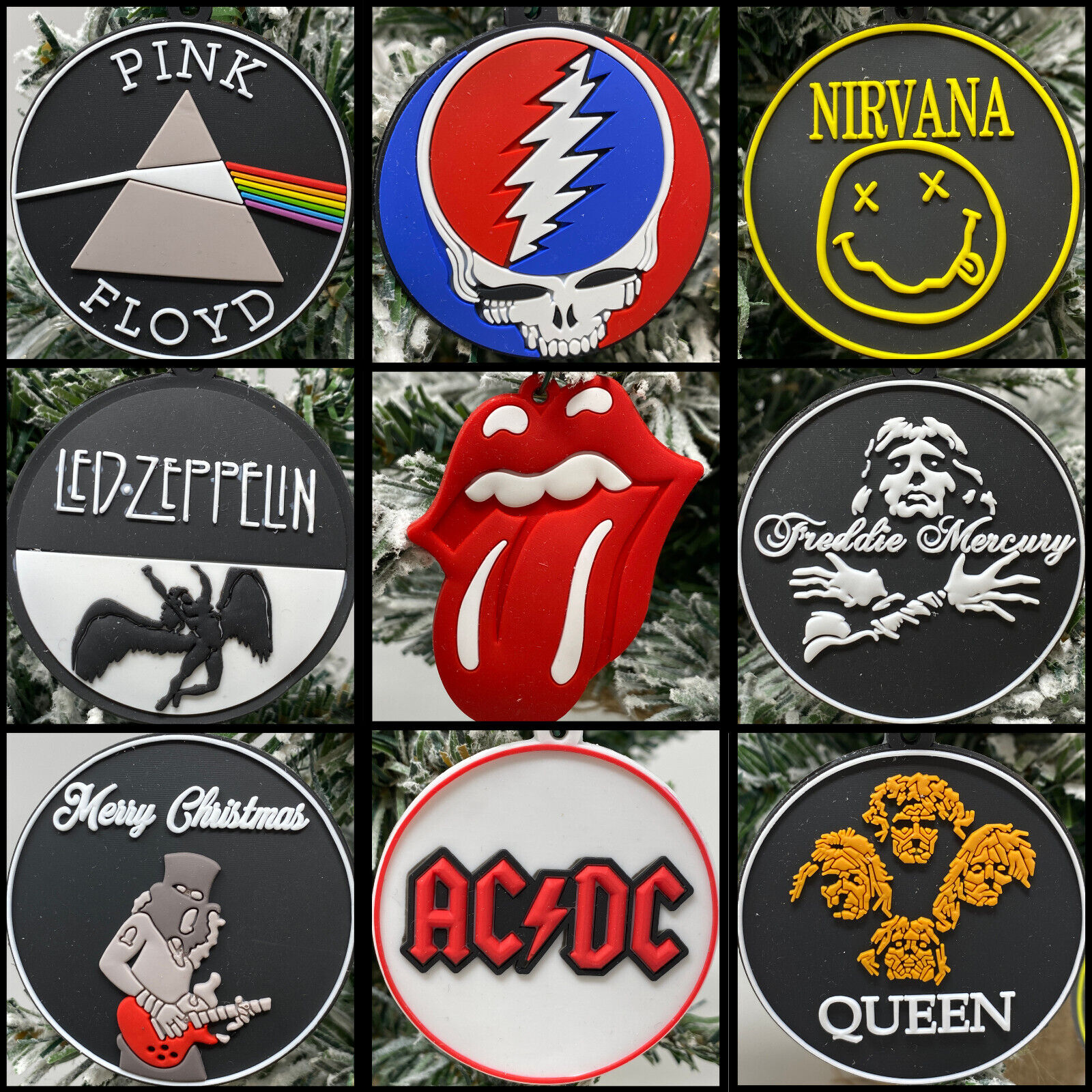 The Grateful Dead Ornament 9 Piece Set Rolling Stones, Queen, Nirvana - New