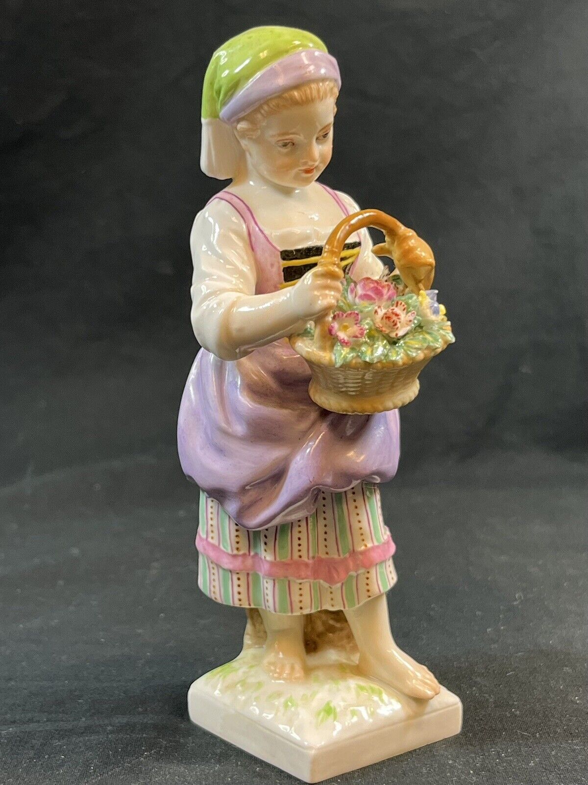 Antique KPM Berlin Porcelain Figure FRUHLING (SPRING) Girl w Basket of Flowers