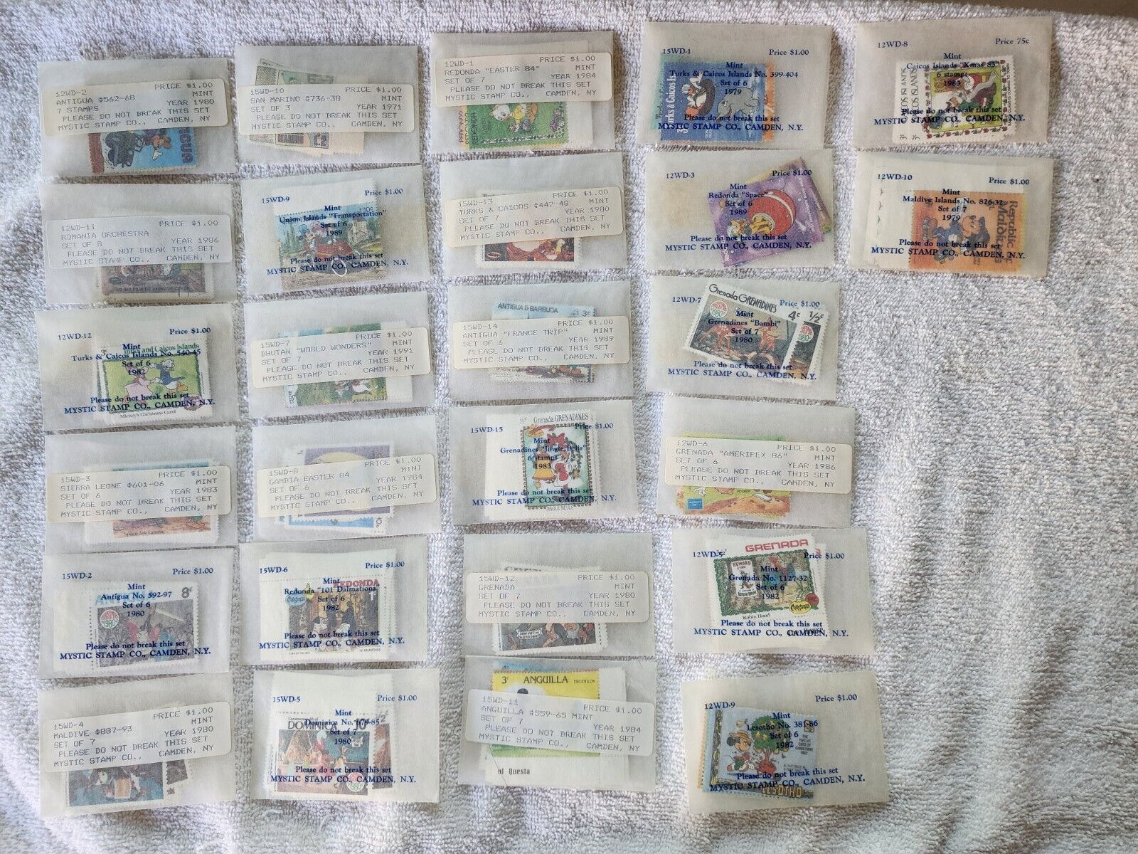 Vintage Disney Stamps, Various Countries, 1970s-1990s