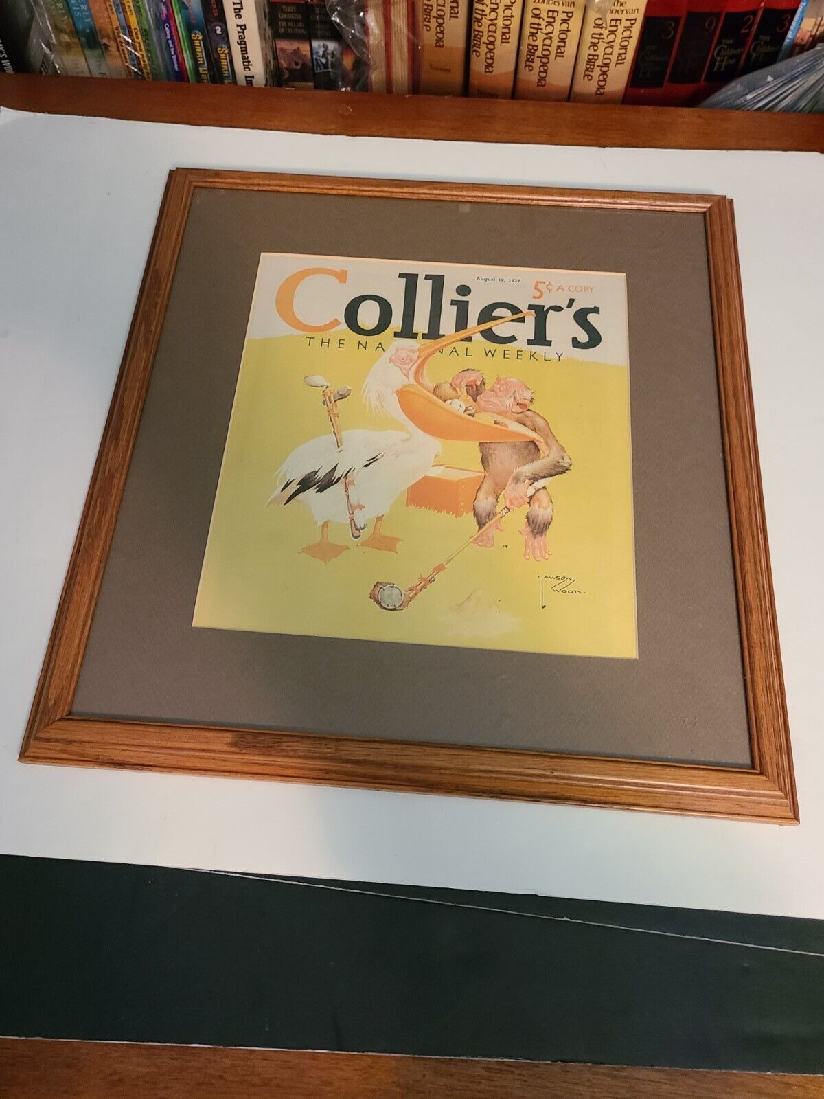 Beautiful Wood Framed Colliers 1939 National Weekly Cover  18 X 17
