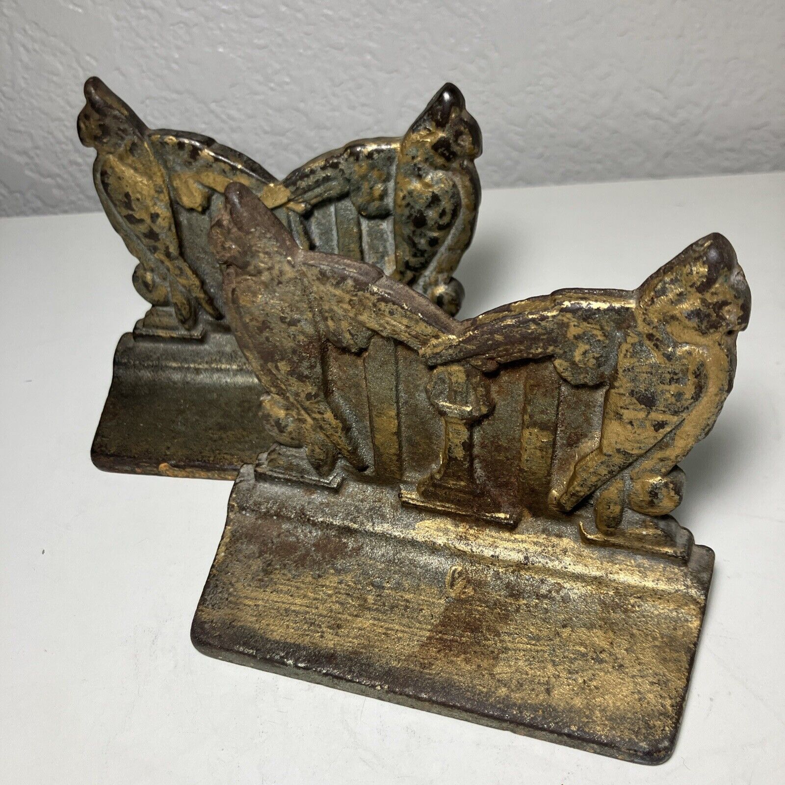 Vintage Owl Bookends Cast Iron Birds French Country Art Deco