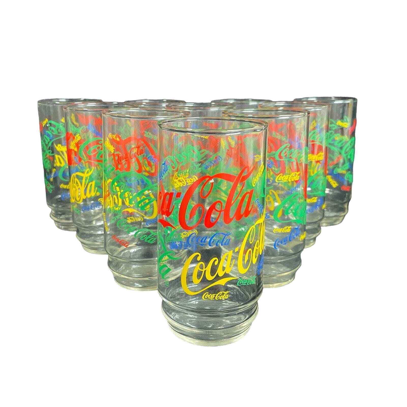 Lot of 10 Vintage 90s Coca-Cola Glass Collectible Multi Color Rainbow 1486