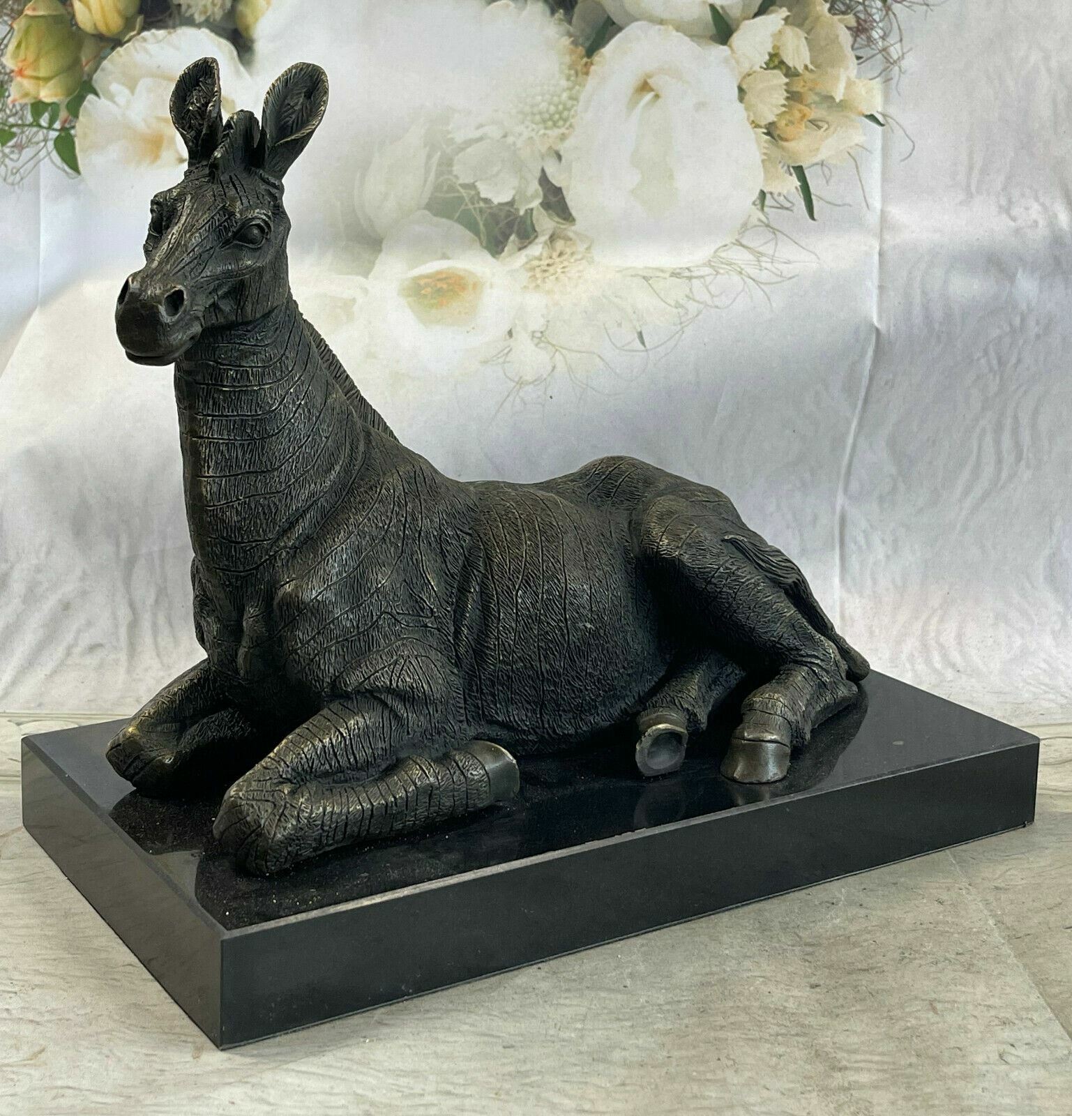 Handmade bronze sculpture Decor Base Marble Deco Art Zebra African Hotcast ART