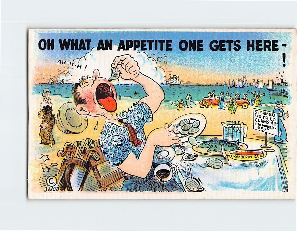 Postcard Oh What An Appetite One Gets Here  with Comic Art Print