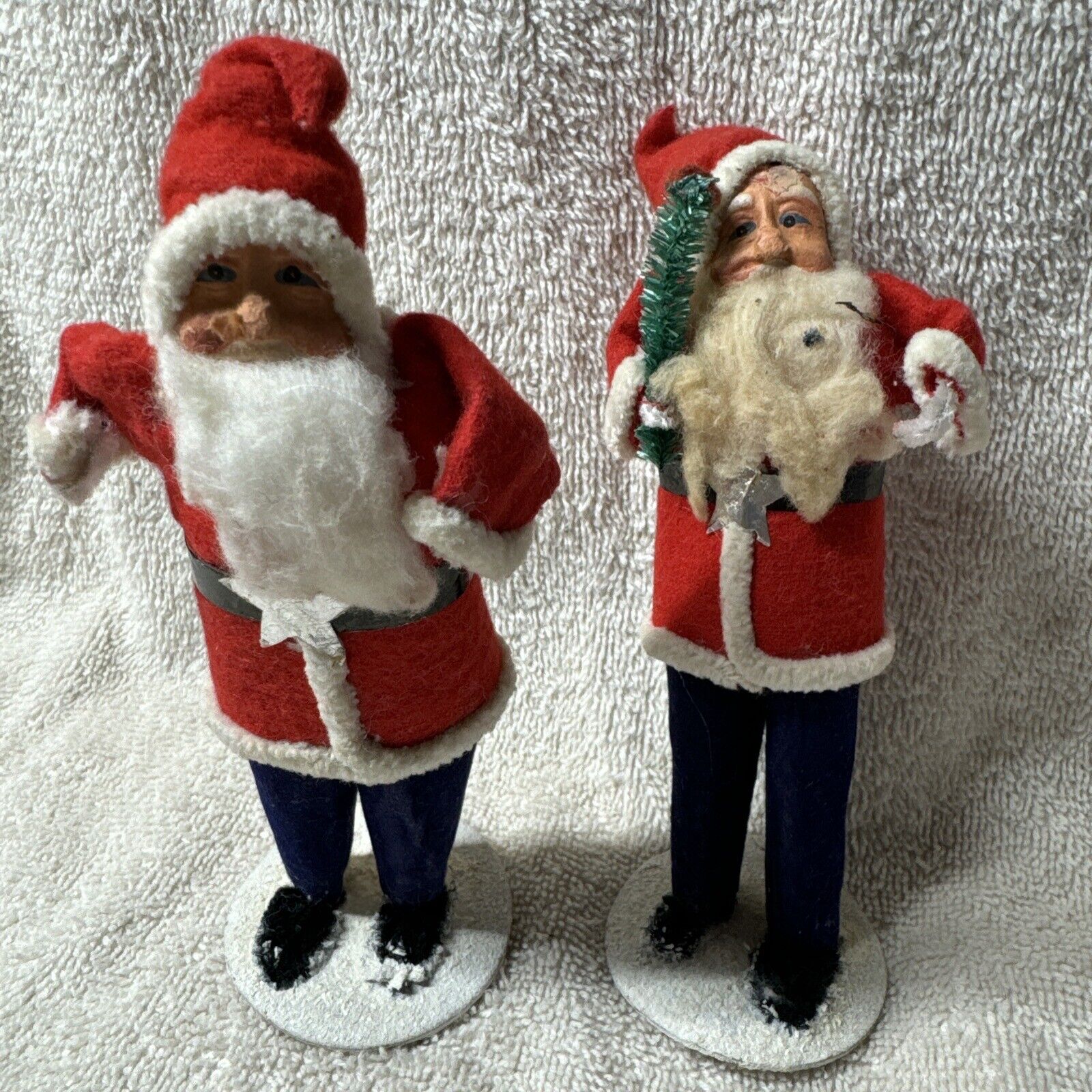 Vintage Paper Mache/Felt Santa Christmas Figures Lot 2 Japan J16