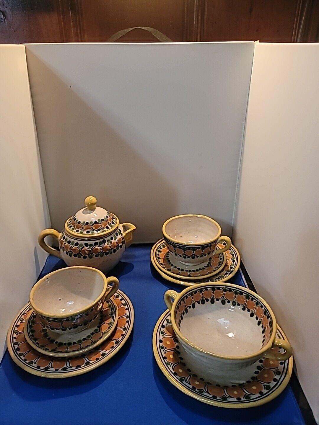 Vintage Puebla Mexico Pottery Tea Set