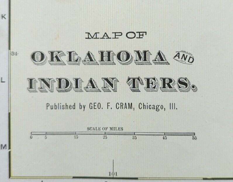 Vintage 1901 OKLAHOMA INDIAN NATIONS Map 22\