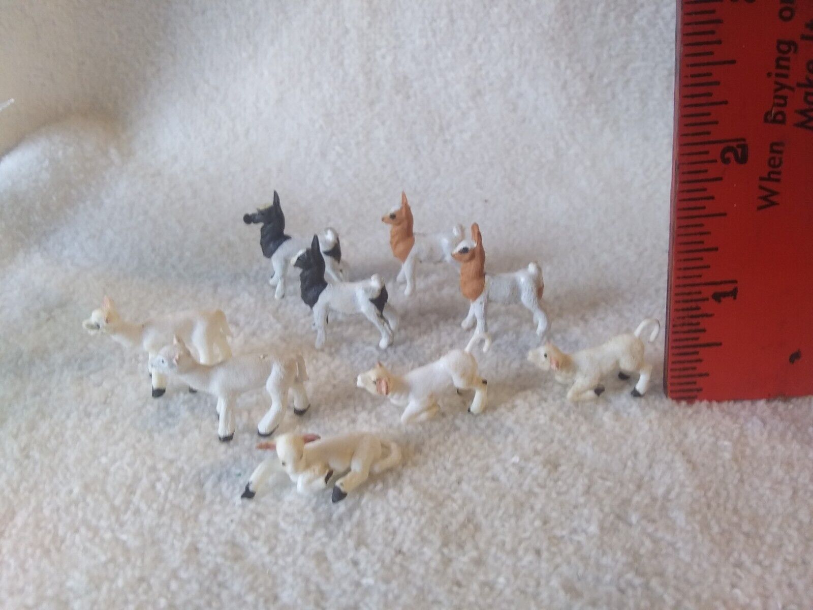 9 Vintage Tiny Dollhouse Miniature Farm Animals Alpacas & Calves Made In England