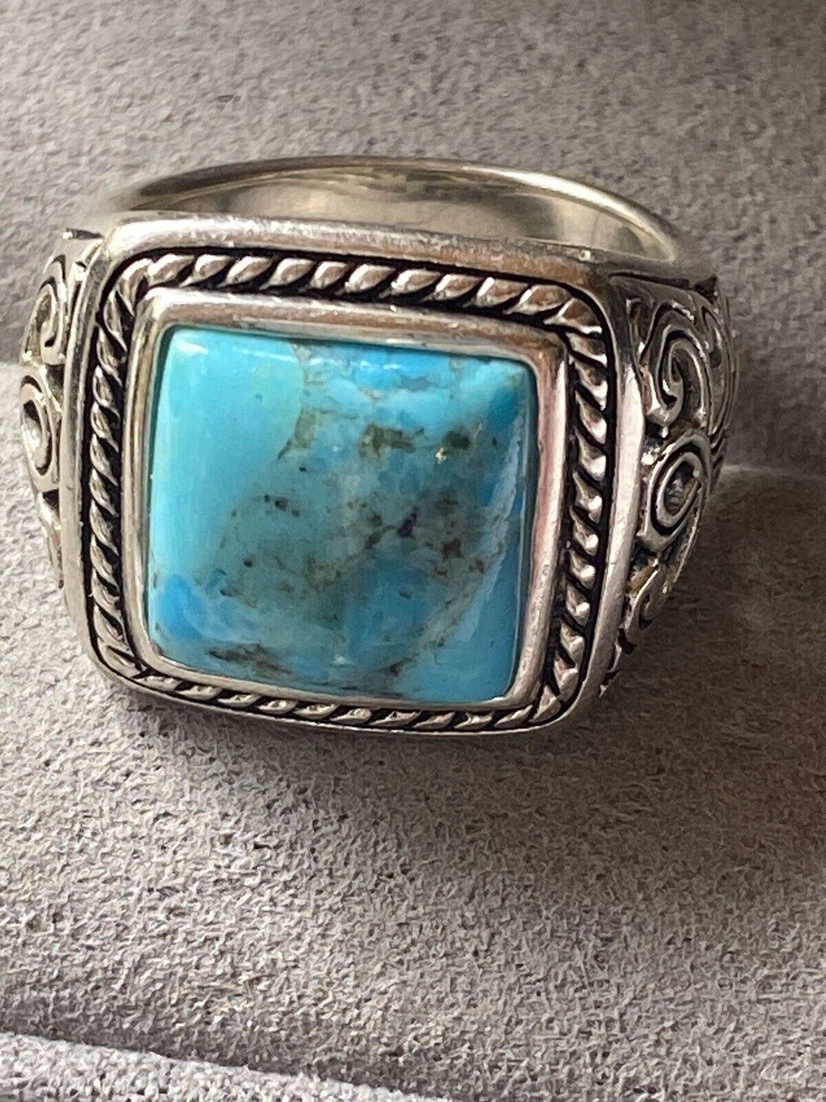 Heavy Navajo Blue Gem Turquoise and Sterling Silver Ring Sz. 9.5 Signed