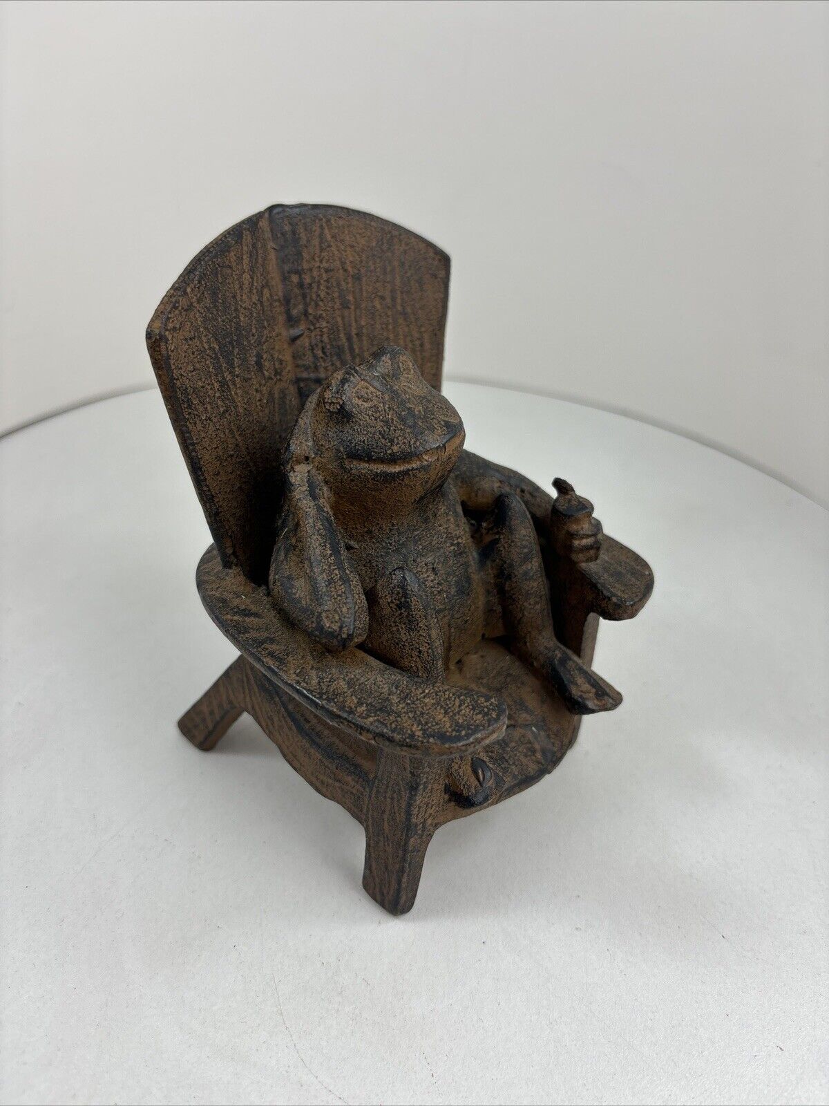Frog In Beach Chair Cast Iron Doorstop/ Bookend 5” Tall  2Lbs 10oz
