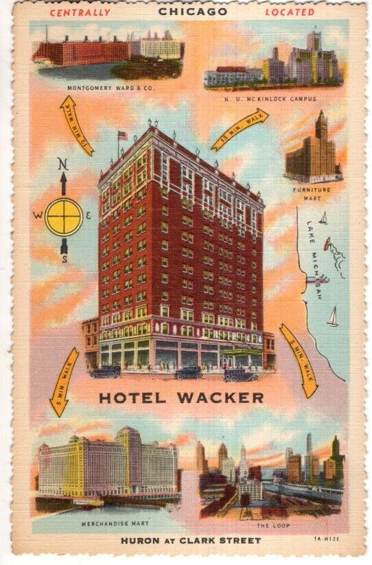 LINEN Postcard        HOTEL WACKER  -  CHICAGO, ILLINOIS