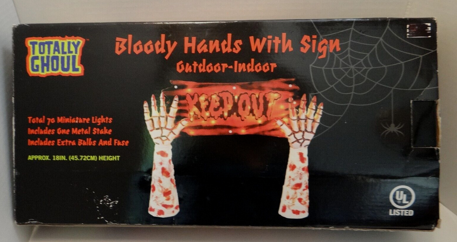 Totally Ghoul Vintage Bloody Hands Keep Out Light Up Sign Halloween Deco NIOB