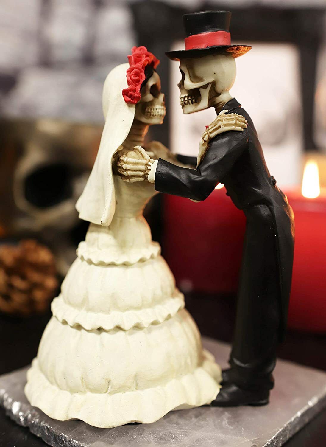 Love Never Dies The Ceremonial Wedding Kiss Bride And Groom Skeleton Figurine