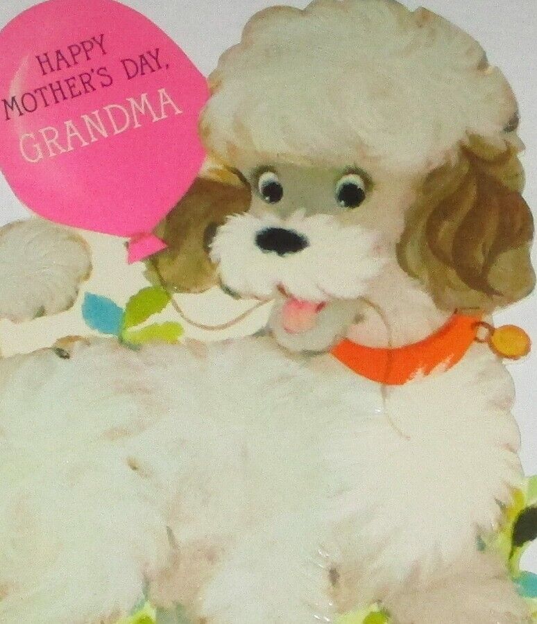 Vintage Mother\'s Day card, cute dog holding balloon, 6\