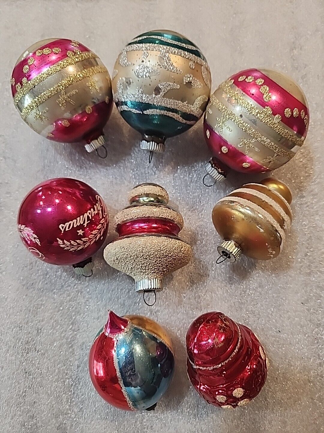 8 SHINY BRITE AND POLAND CHRISTMAS ORNAMENTS  VINTAGE COLLECTABLE MERCURY GLASS
