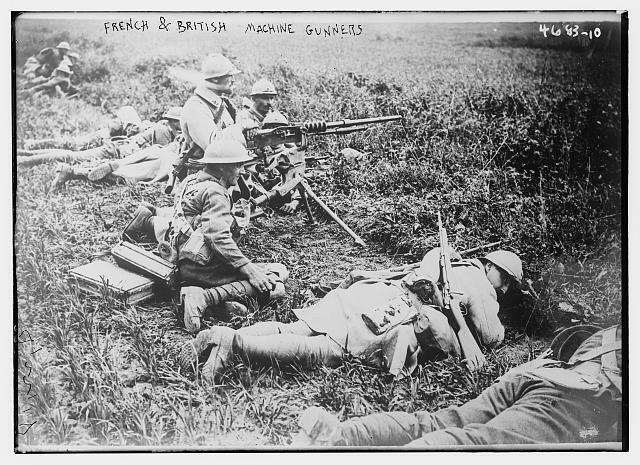 French,British machine gunners,soldiers,troops,artillery,Bain News Service