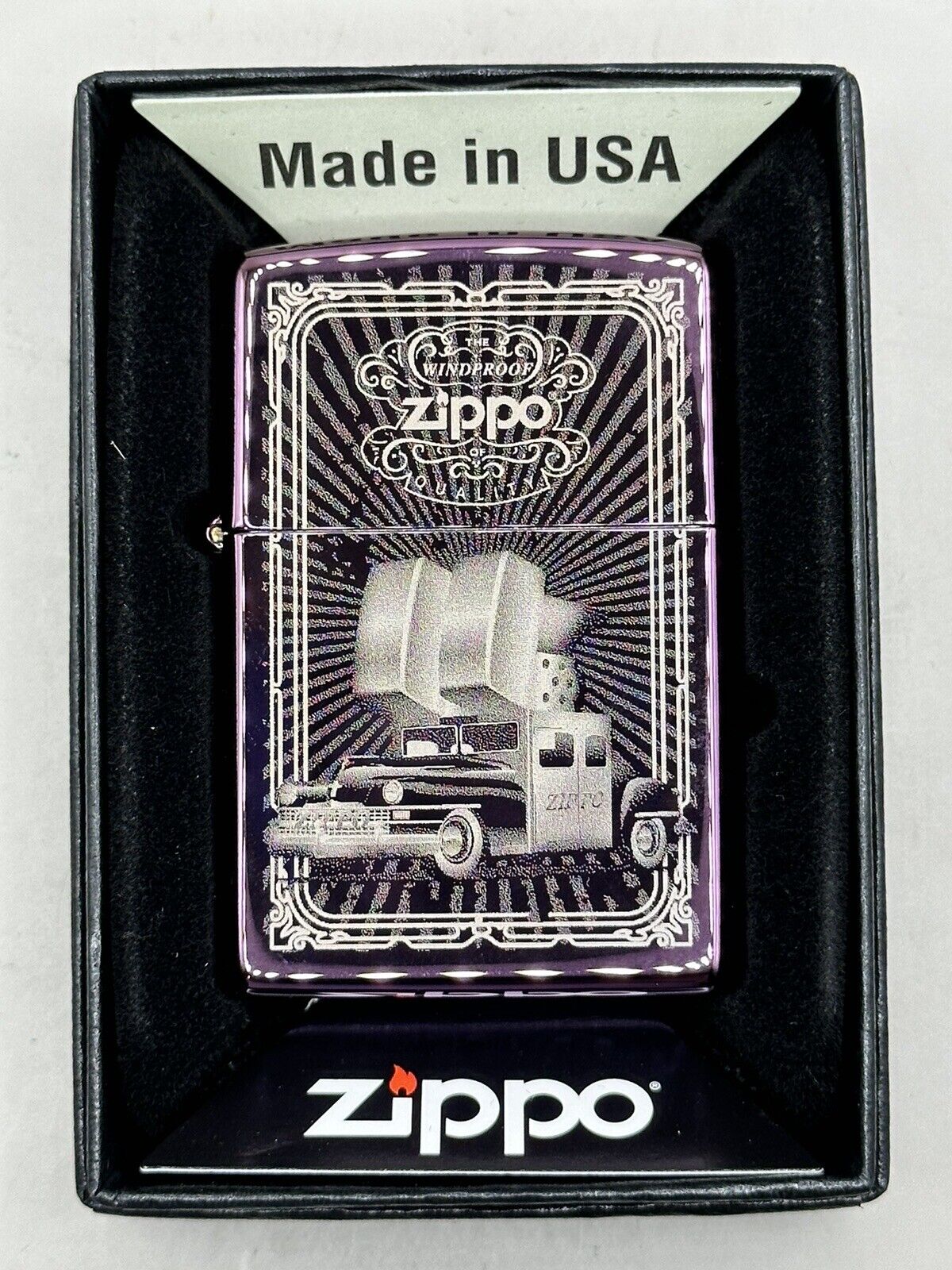 Rare Iconic Zippo Car High Polish Purple Zippo Lighter NEW