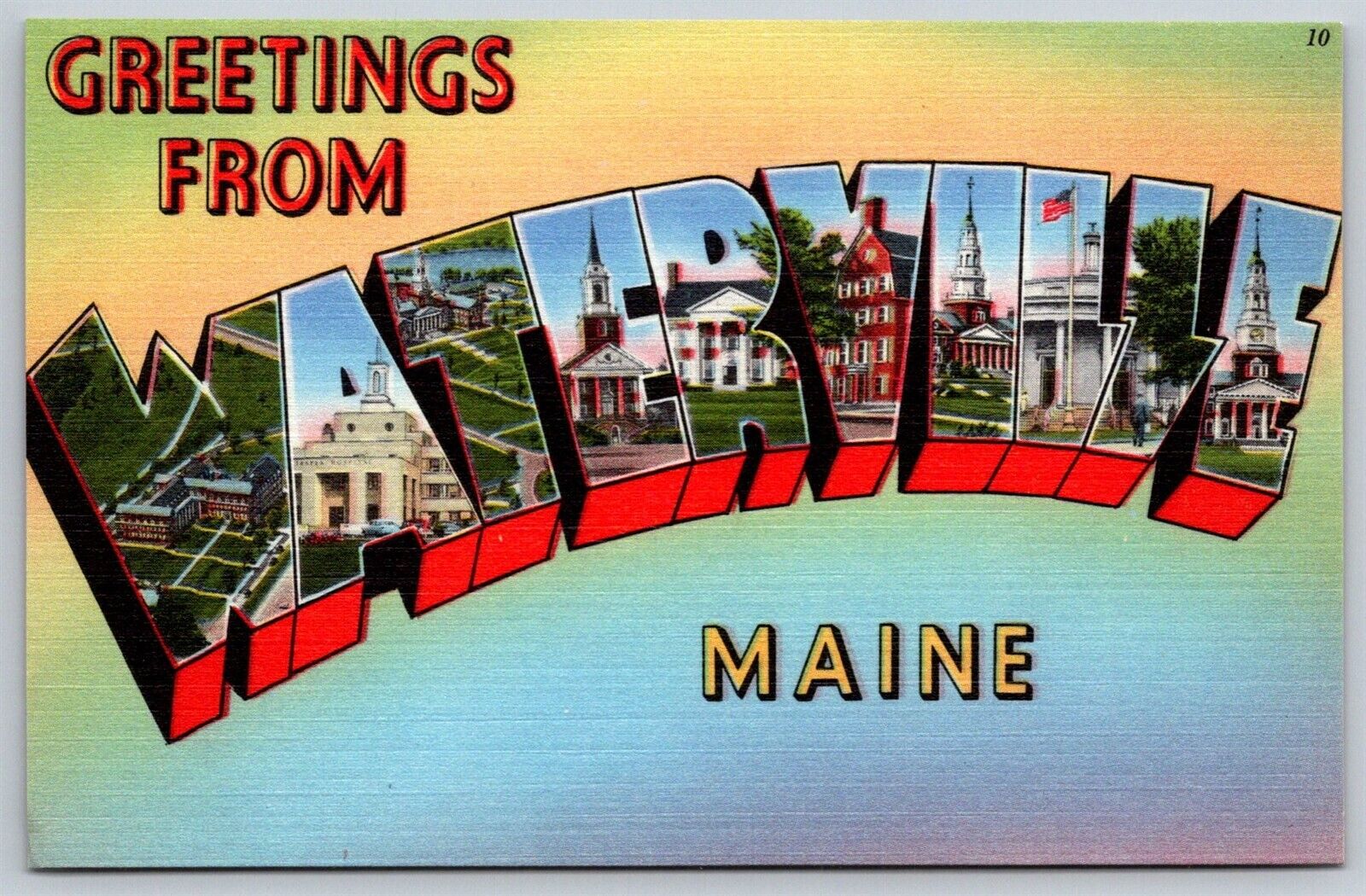 Waterville Maine Large Letter Greetings Linen Postcard 