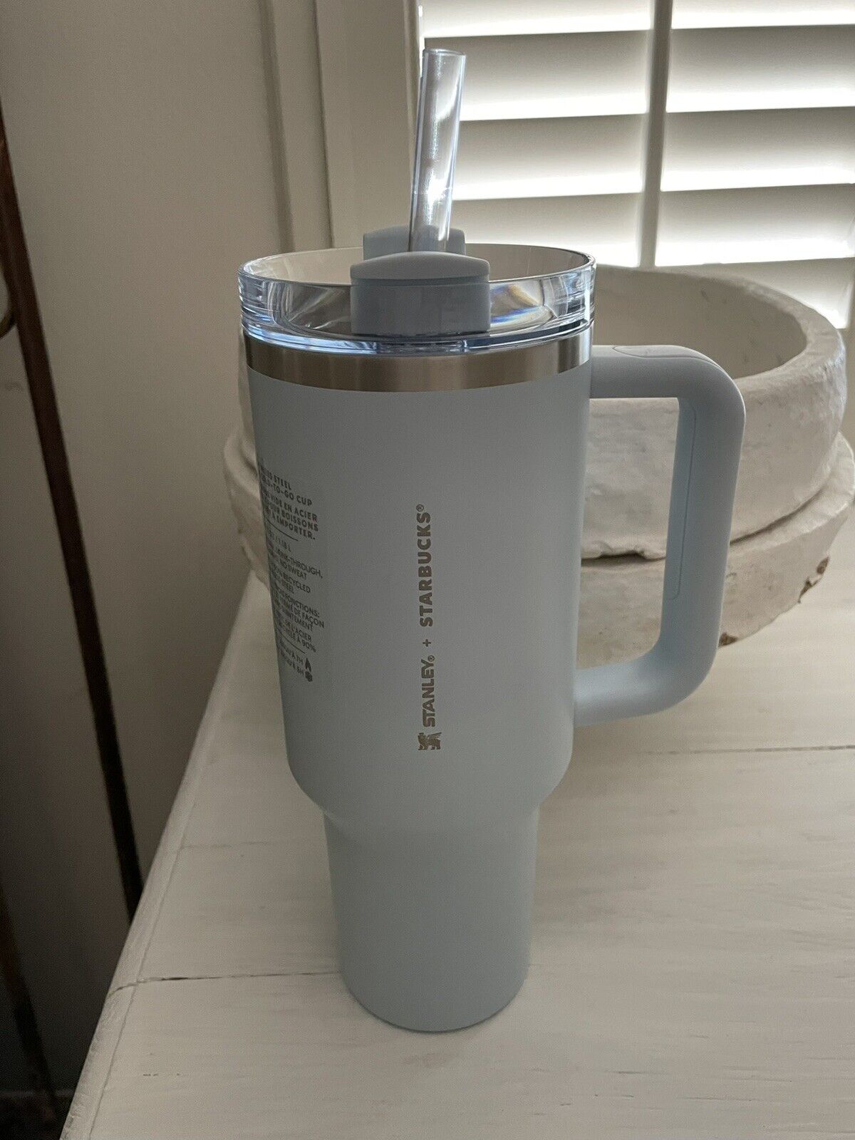 Starbucks Stanley Spring 2024 Light Blue Tumbler with Handle | 40 Oz In Hand New