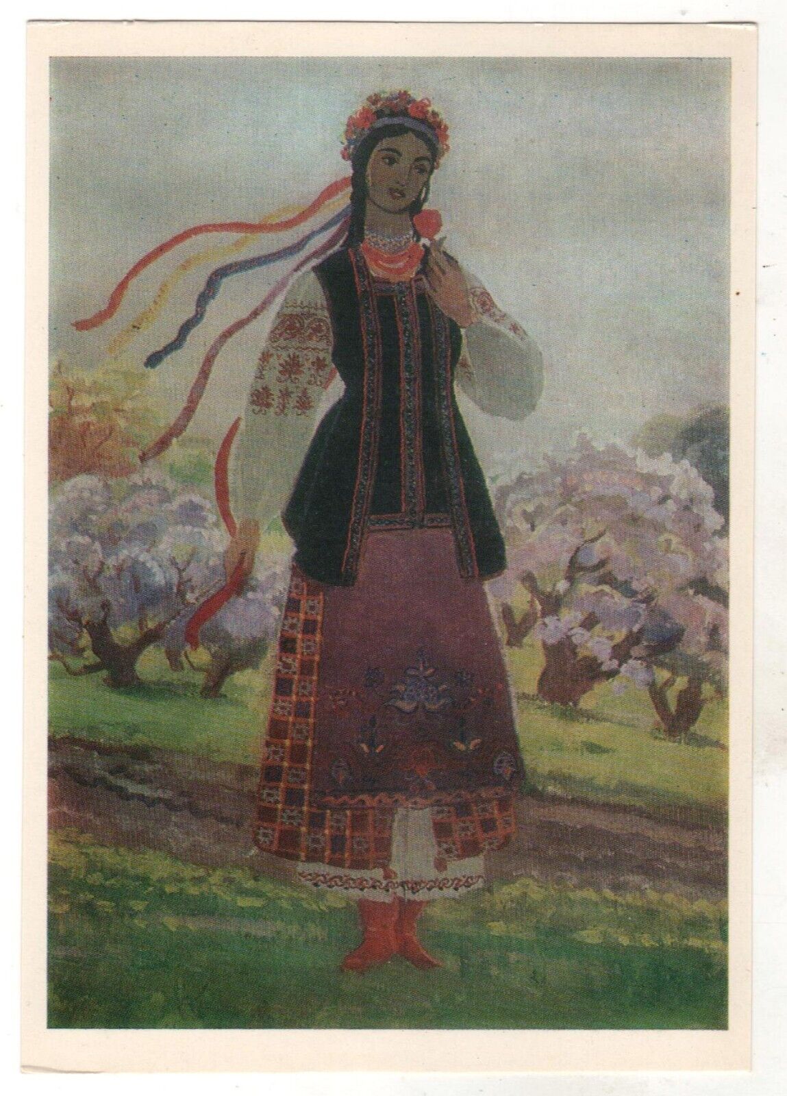 1990 UKRAINIAN types Woman in national clothes Soviet Ukraine postcard OLD