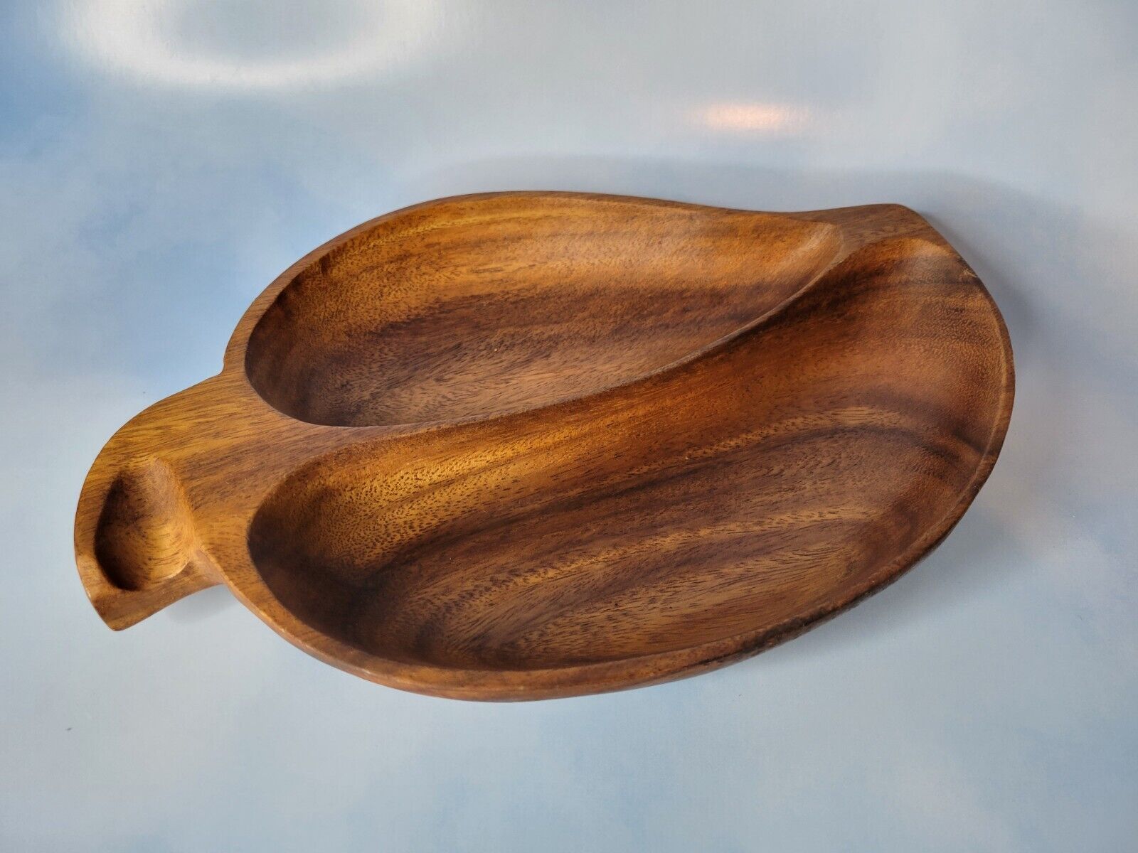 Vintage Wooden Leaf Divided Tray Bowl 