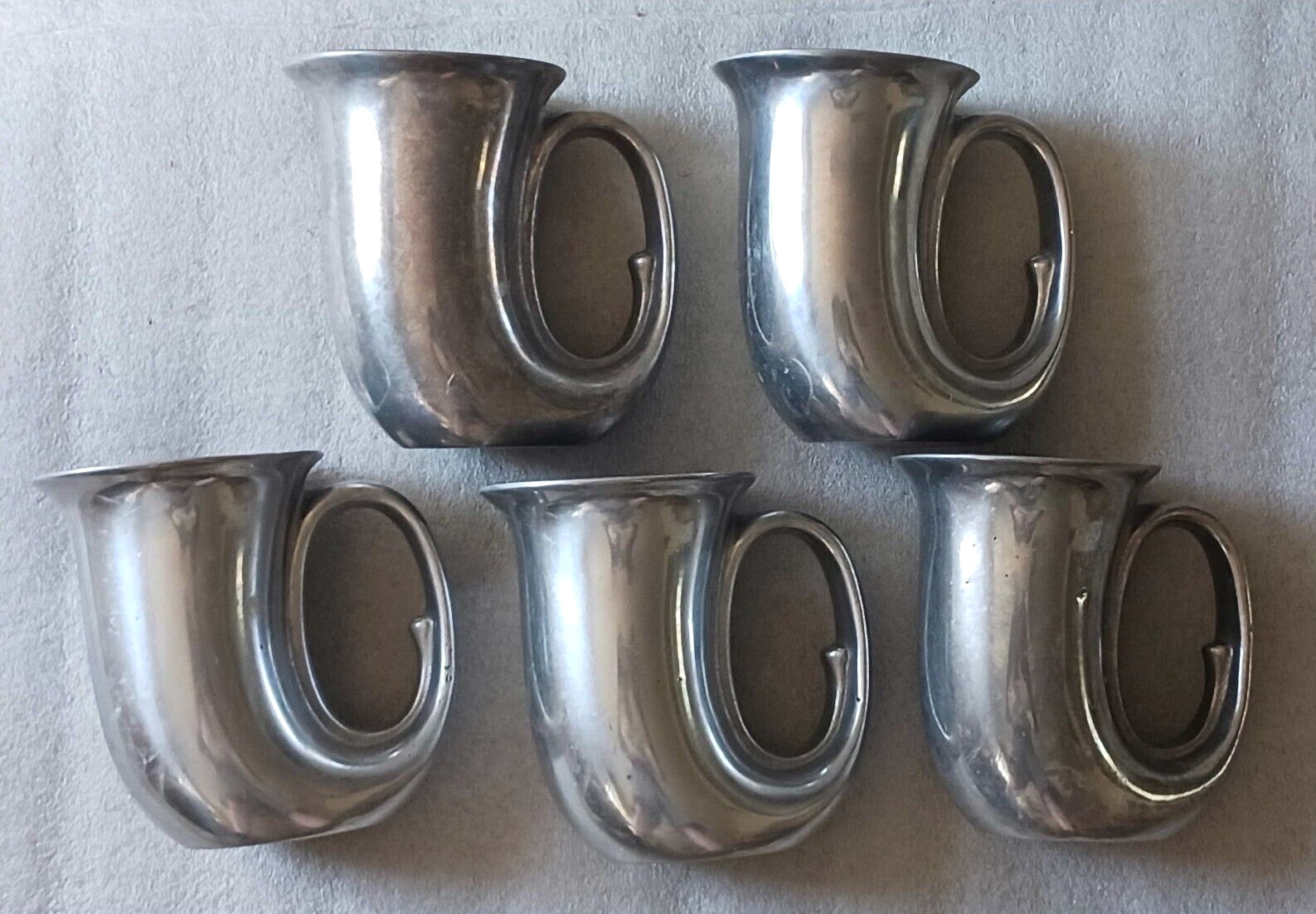 Lot of 5 Vintage Bugle Horn  Cast Pewter cup, Stein