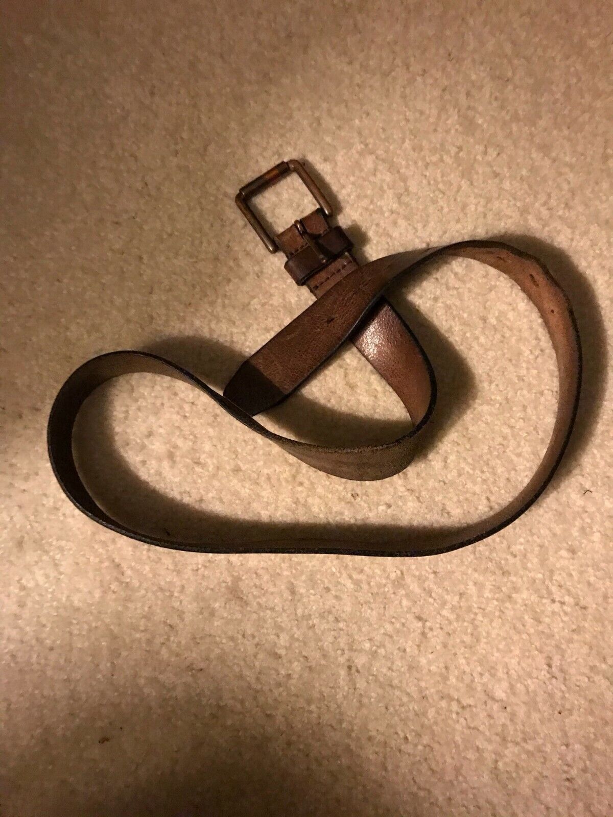 Vintage Very Long Brown Genuine Leather Belt Solid Copper buckle 35\