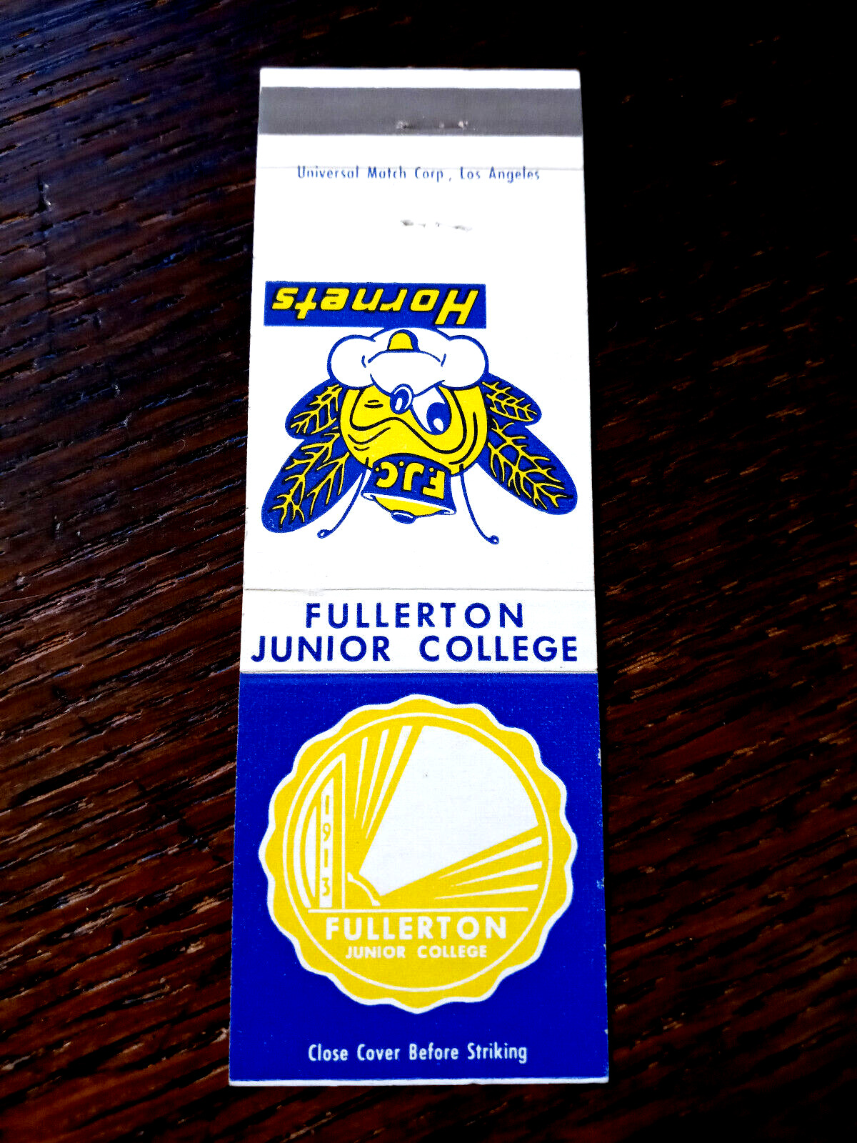 Vintage Matchbook: Fullerton Junior College Hornets, Fullerton, CA