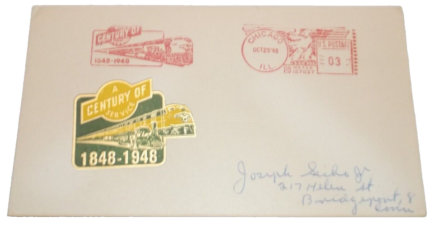 OCTOBER 1948 C&NW RAILWAY 100th ANNIVERSARY ENVELOPE WITH SPECIAL CACHET Z