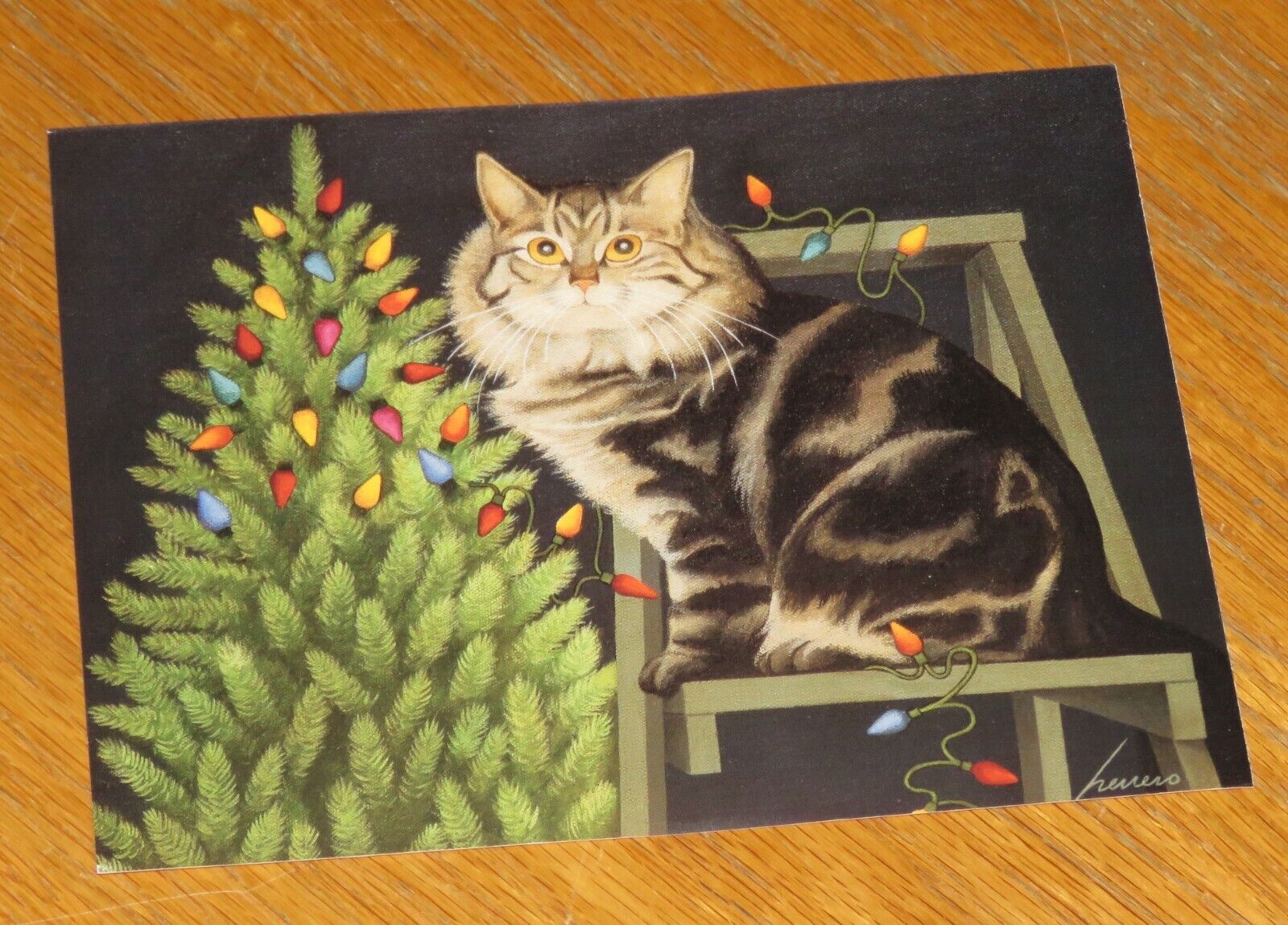Lowell Herrero Art - Christmas Tree Cat - Vintage 1992 Lang Christmas Card 4ct