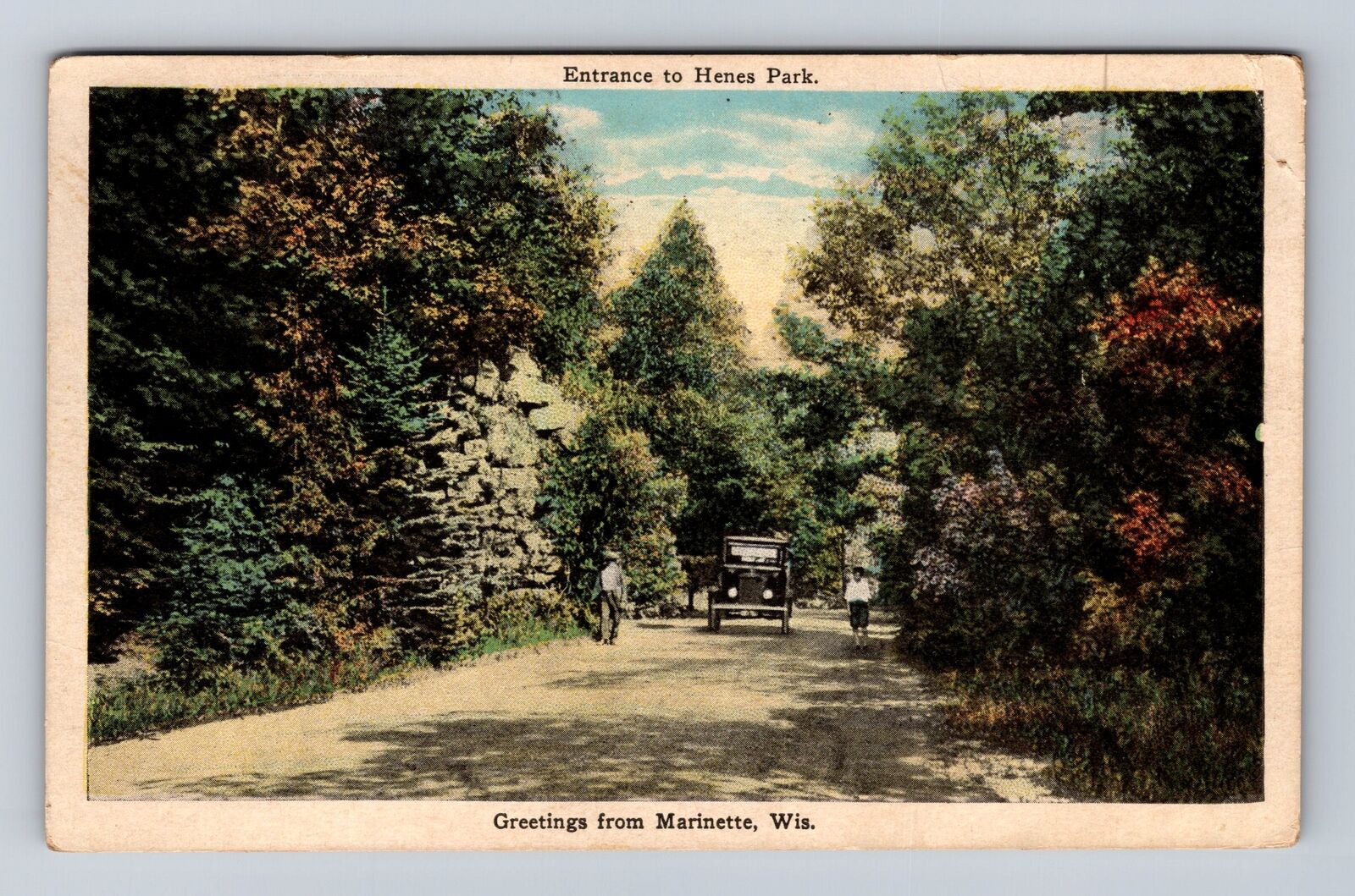 Marinette WI-Wisconsin, Entrance To Henes Park, Antique, Vintage c1933 Postcard