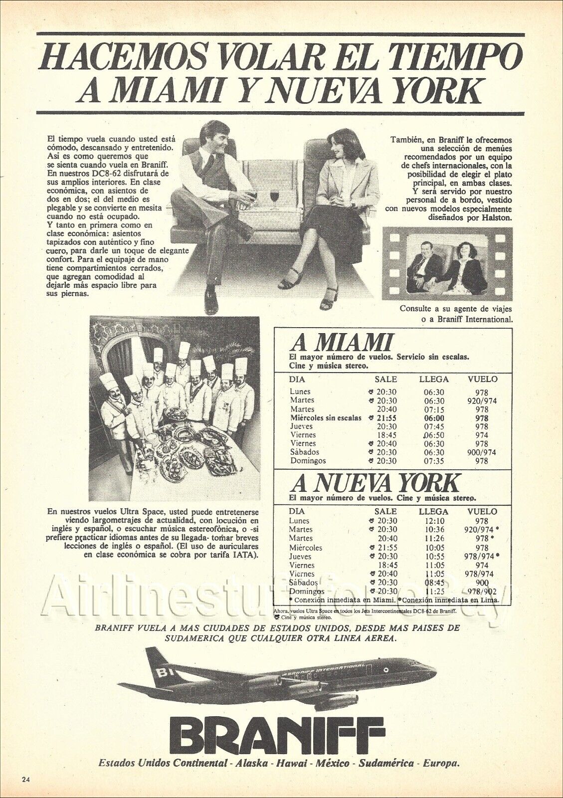 1976 BRANIFF INTERNATIONAL Douglas DC-8 ad airlines airways advert FLYING COLORS
