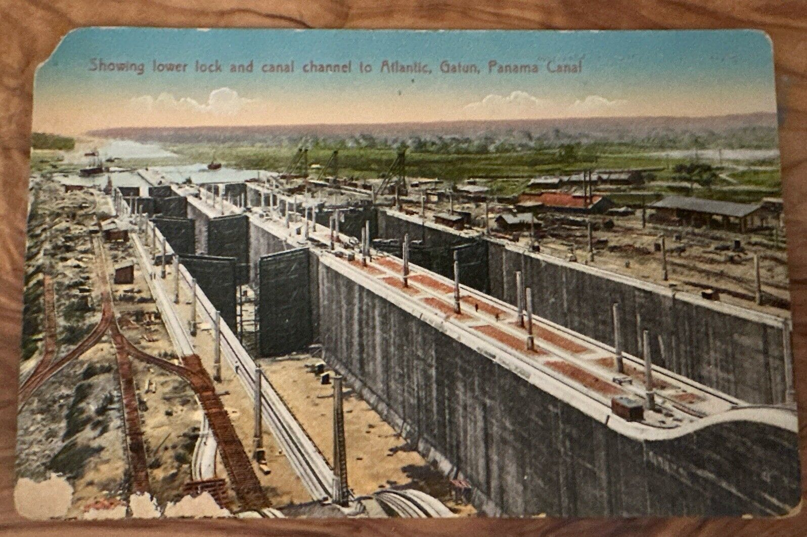 Vintage Postcard Lower Lock And Canal Channel To Atlantic Gatun Panama Canal