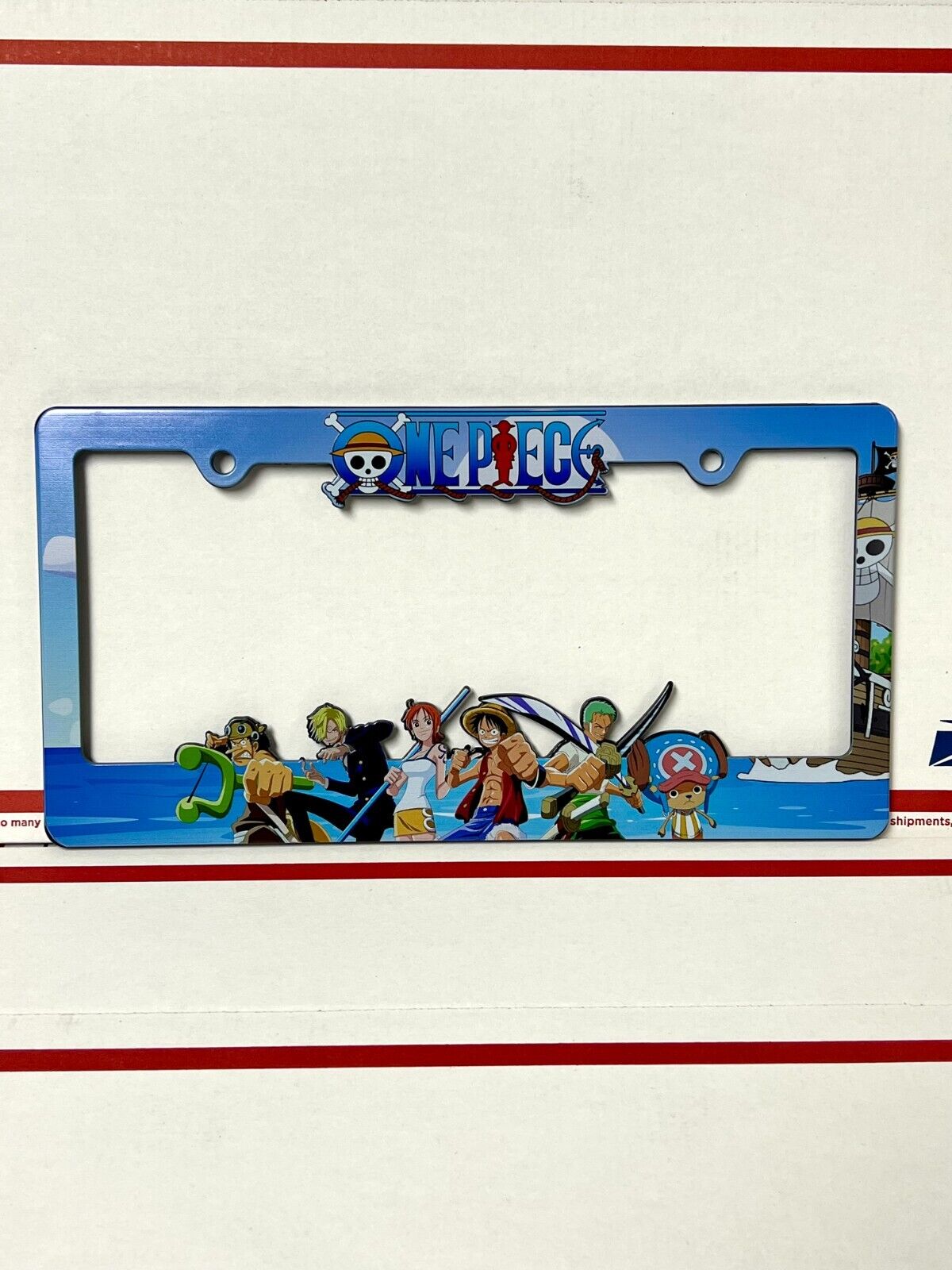 One Piece License Plate Frame with Luffy, Zoro, Nami, Chopper, Sanji, and Usopp