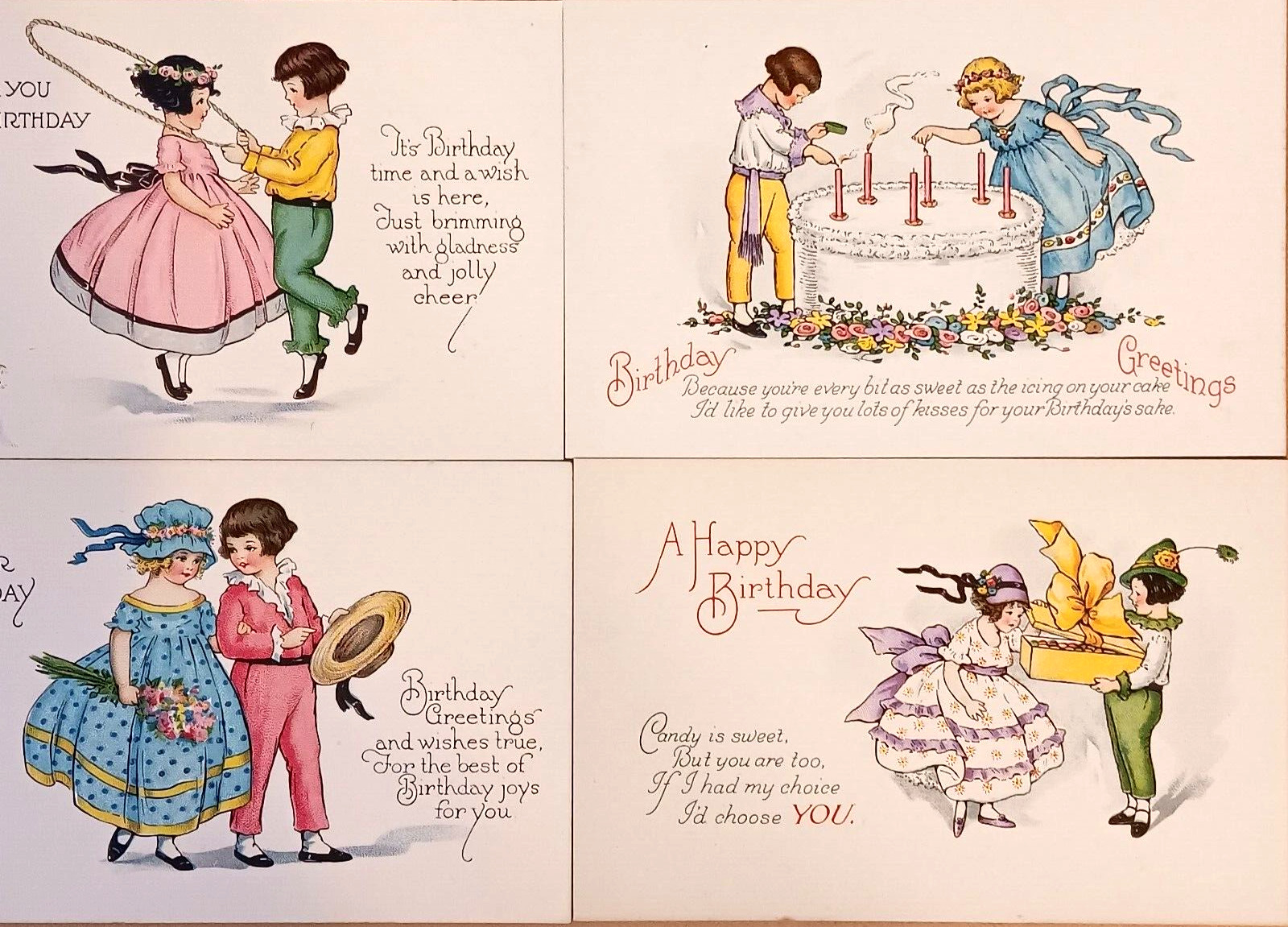 4 Vintage ART DECO  Stecher Birthday POSTCARDS Unused w/ Children Illustrations