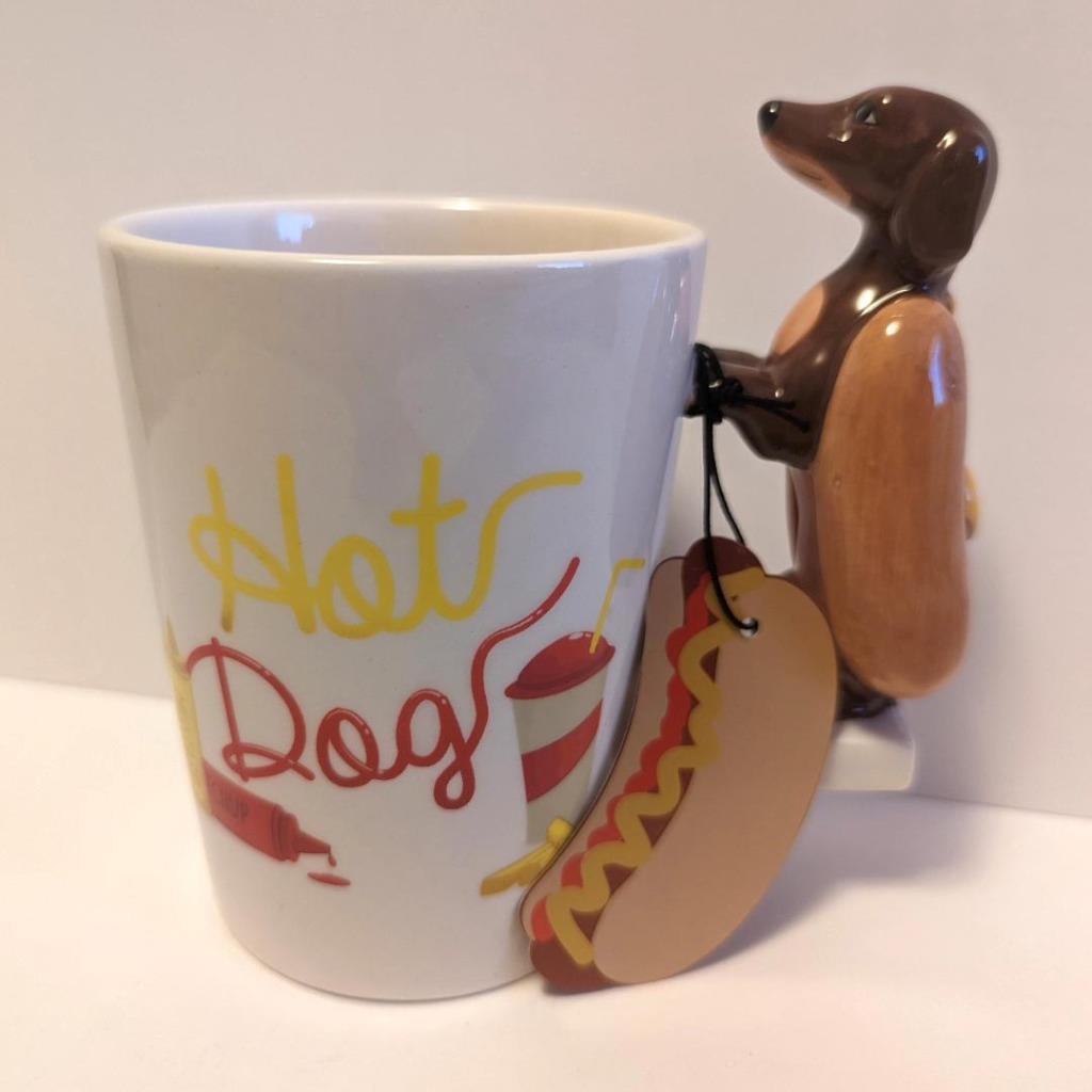 Hot Dog Mustard Dachshund Coffee Tea Mug Figural Handle Sip of Art 12 oz