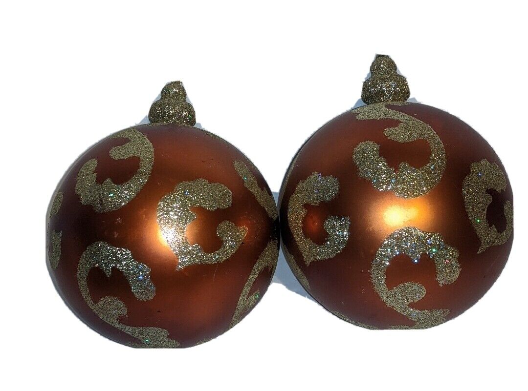 Ornaments Christmas Extra Large Rust Orange Glitter Plastic Shelf Set Of 2 Decor