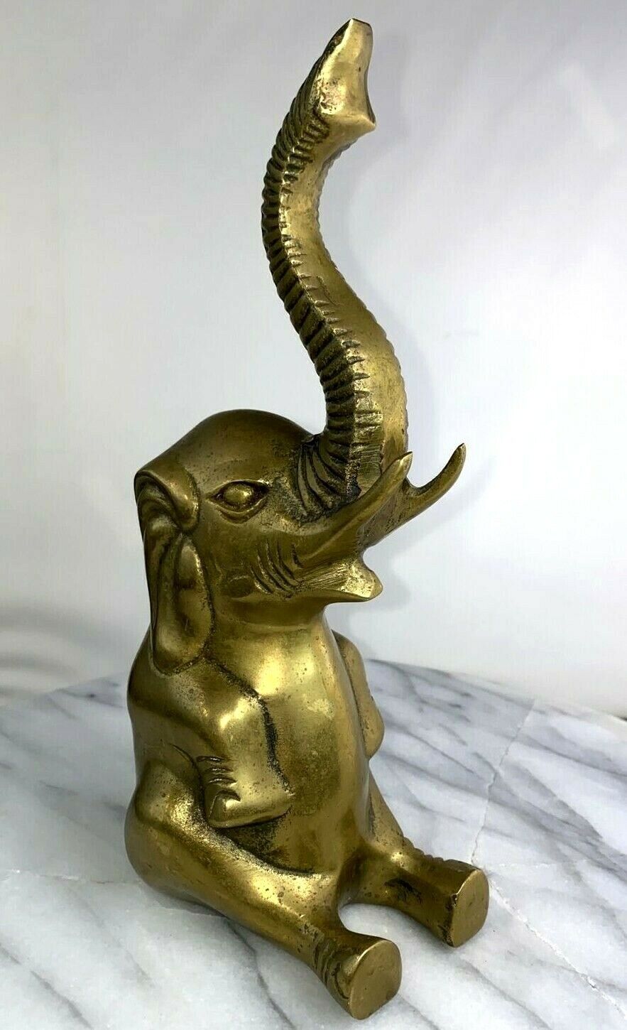 Vintage Solid Brass Joyful Elefant Hollywood Regency Ornate Statue 8.5\