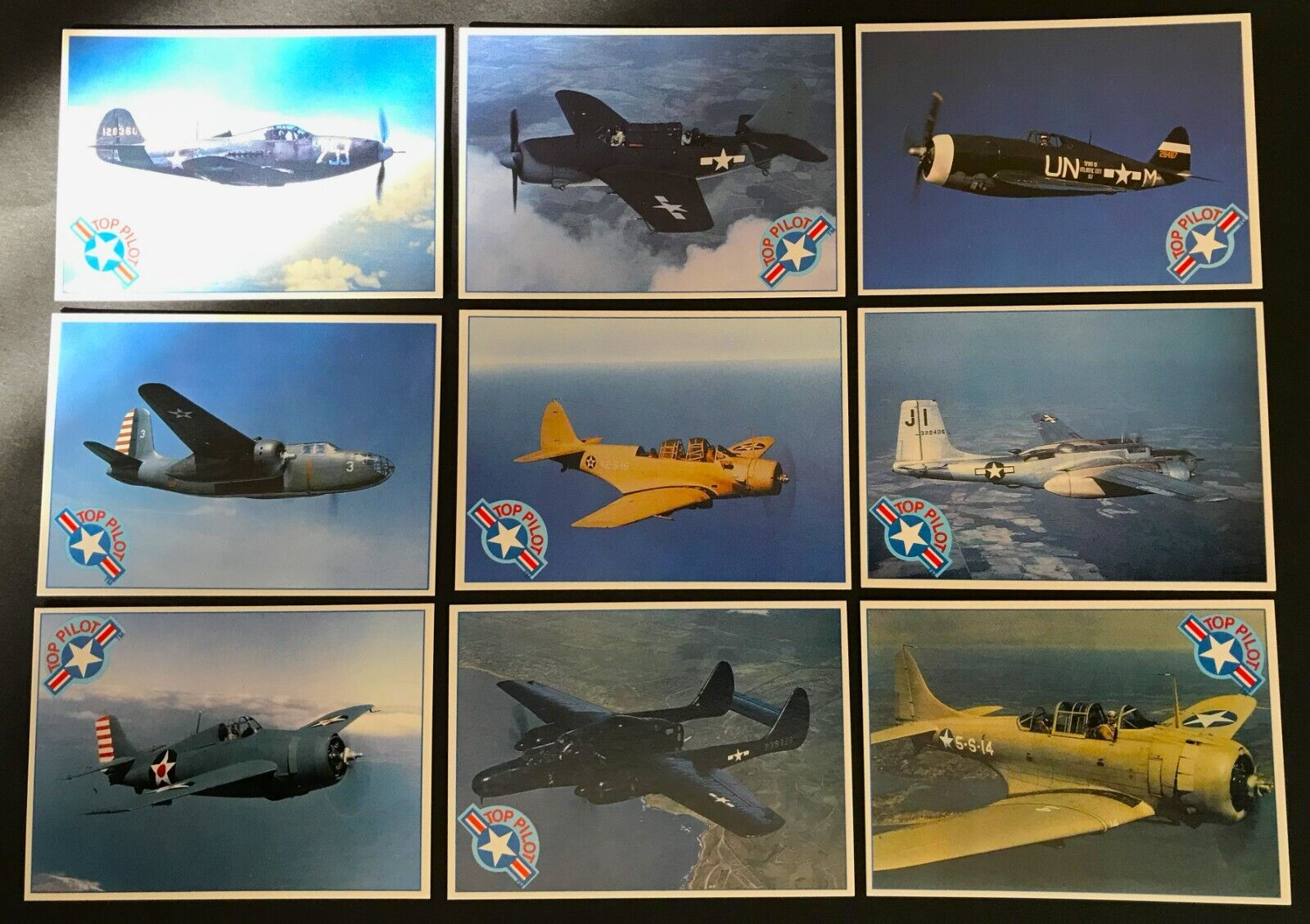 9 diff U.S. Fighter Planes Black Widow, Airacobra, more   WWII Collector Cards