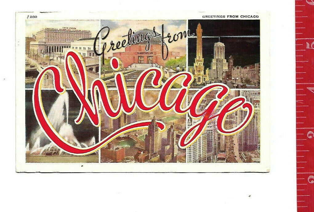 vintage 1945 Linen Large Letter Greetings from Chicago